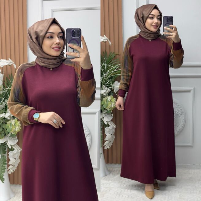 6370 BURCU ELBİSE K170 BORDO - 1
