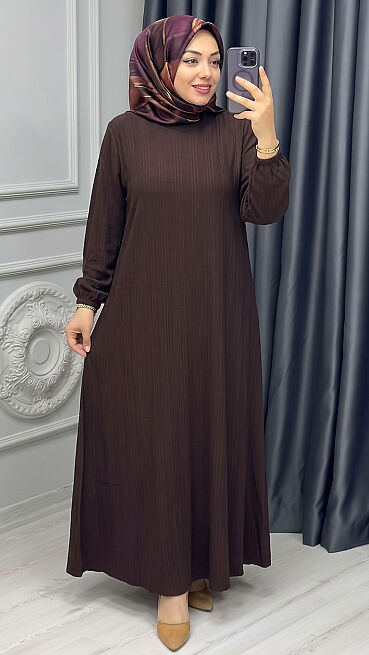 6470 BURGU ELBİSE K110 KAHVE - 1
